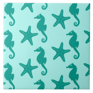 Carreau Hippocampe et poisson étoile - turquoise et aqua