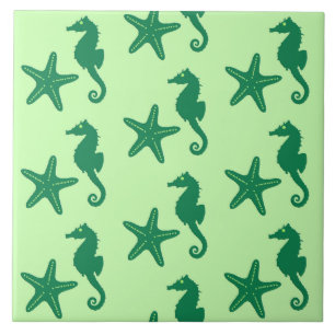 Carreau Hippocampe et poisson-étoiles - citron vert et éme