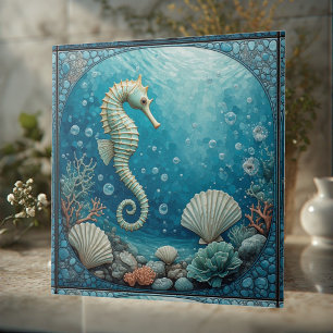 Carreau Hippocampe Tropical de la Côte au Clair de Lune en