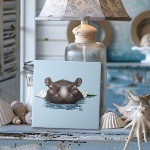 Carreau Hippopotame Lotus Blanc Bleu