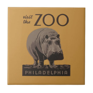 Carreau Hippopotame vintage hippo zoo poster wpa