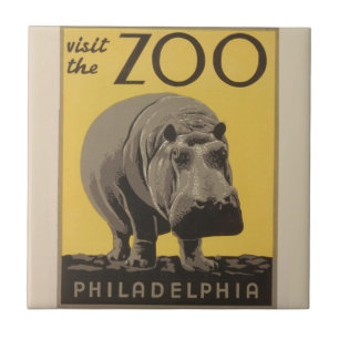 Carreau Hippopotame vintage hippo zoo poster wpa