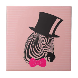 Carreau Hipster Zebra avec chapeau supérieur et Cravate Bo