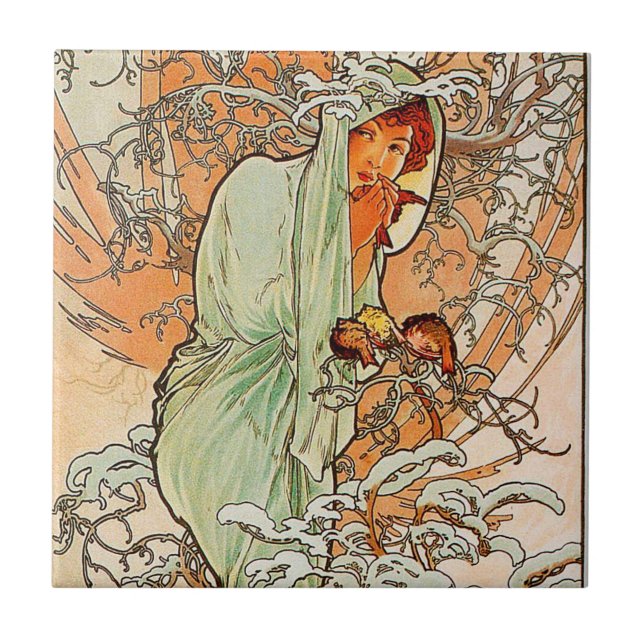 Carreau Hiver vintage par Alphonse Mucha (Devant)
