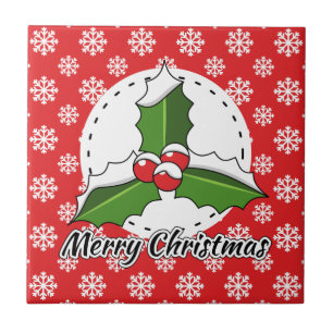Carreau Holly sur le Motif Red White Snowflakes - Joyeux N