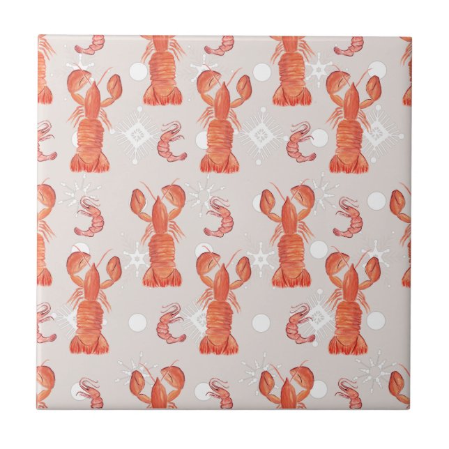 Carreau Homard Crustacé Aquarelle Snowflake Motif (Devant)