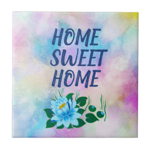 Carreau Home Sweet Home Aquarelle colorée Texte floral