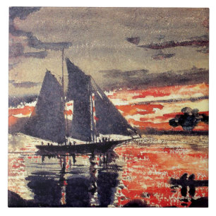 Carreau Homer - Feux coucher de soleil, aquarelle,