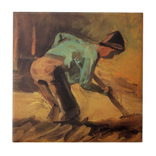 Carreau Homme penché avec bâton, bêche de Vincent van Gogh