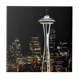 Carreau Horizon de Seattle la nuit, avec l'aiguille de