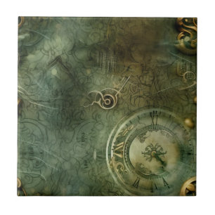 Carreau Horloge Classique Steampunk Émeraude Verte