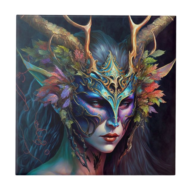 Carreau Horned Elf Woman Imaginaire Art Carrelage en céram (Devant)