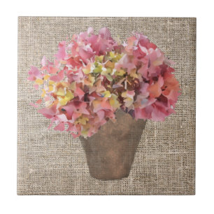 Carreau Hortensia rustique en Vase Flowers sur toile