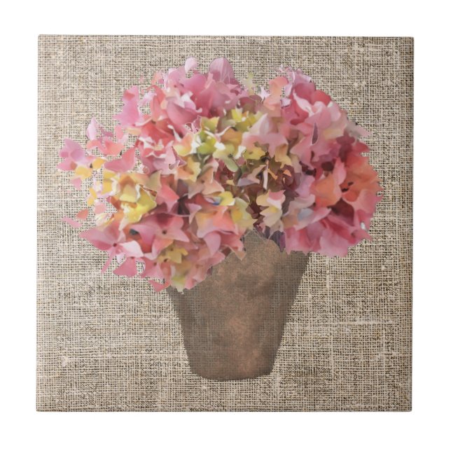 Carreau Hortensia rustique en Vase Flowers sur toile (Devant)
