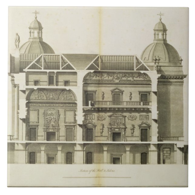 Carreau Houghton Hall : section transversale du Hall et du (Devant)