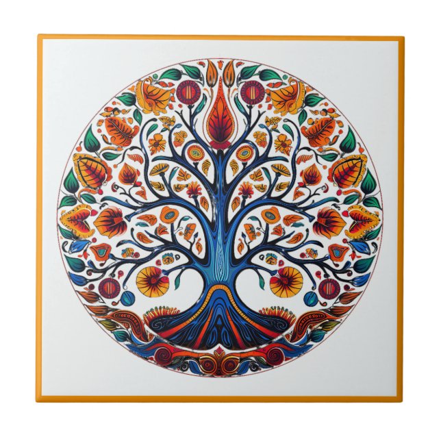 Carreau Huichol arbre de vie en céramique (Devant)