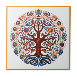 Carreau Huichol arbre de vie en céramique