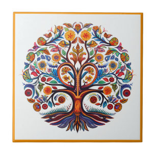 Carreau Huichol arbre de vie en céramique