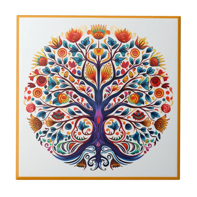 Carreau Huichol arbre de vie en céramique (Devant)