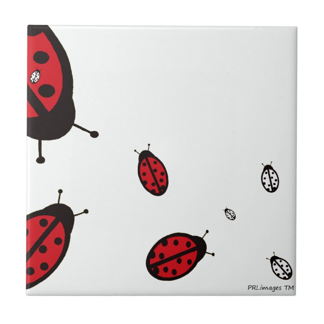 Carreau Huit coccinelles sur la tuile blanche (Devant)