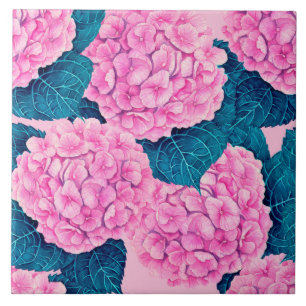 Carreau Hydrangea aquarelle motif, rose et bleu