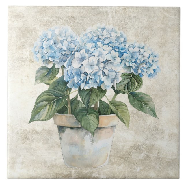 Carreau Hydrangea Bleu Aquarelle Rustique  (Devant)