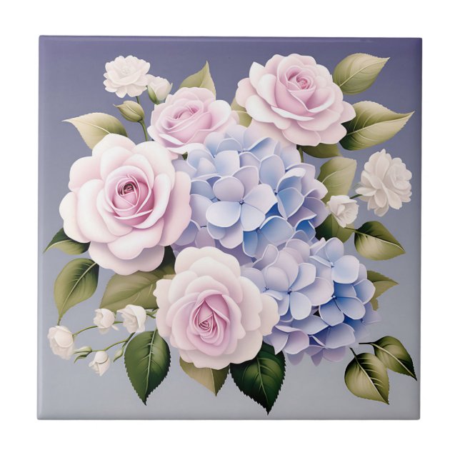 Carreau Hydrangées gracieuses et fleurs Roses (Devant)