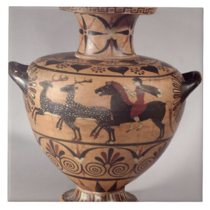 Carreau Hydria, chassant la scène, Grec archaïque, chiff