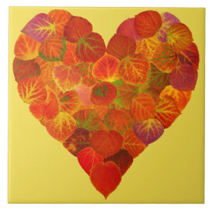 Carreau I Love Automne, subtil—Coeur feuille d'Aspen rouge