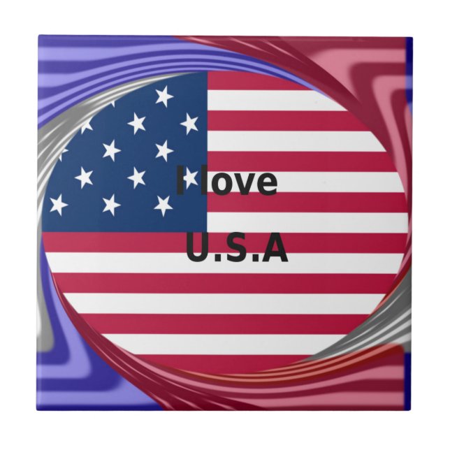 Carreau I Love U.S.A. Swirl : Patriotic Heart Art Imprimer (Devant)