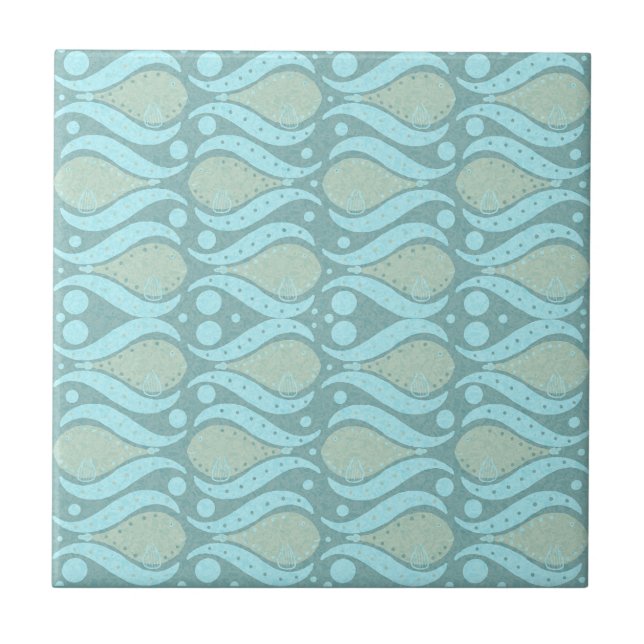 Carreau Ici Poisson Poisson Natation Turquoise et Verts (Devant)