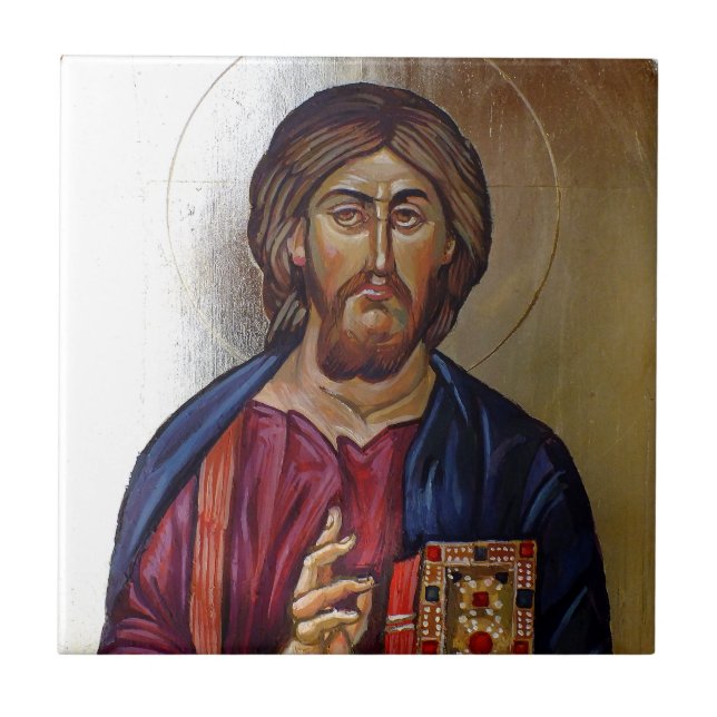 Carreau Icône bizantine du Christ Pantocrator (Devant)