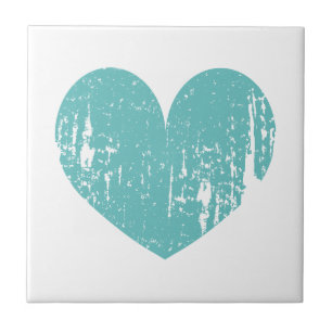 Carreau Icône coeur bleu turquoise vintage céramique perso