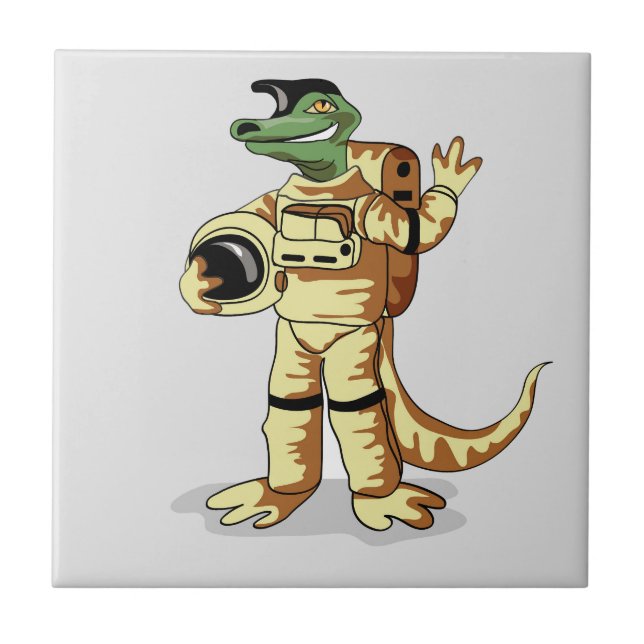 Carreau Iguanodon Habillé Dans Un Spacesuit Cosmonaute. (Devant)