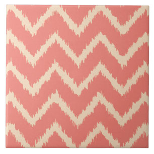 Carreau Ikat Chevrons - Corail orange et pêche