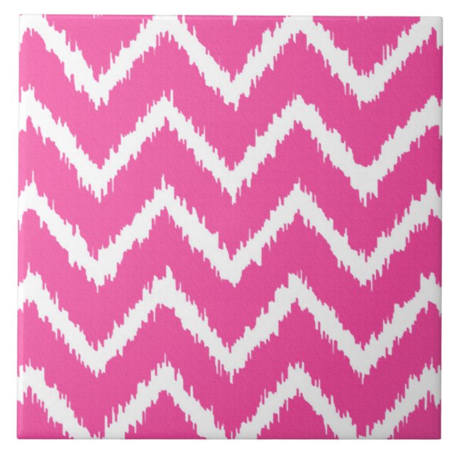 Carreau Ikat Chevrons - Profond fuchsia rose et blanc (Devant)