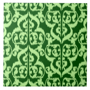 Carreau Ikat Damassé Mauresque - vert pin et menthe clair