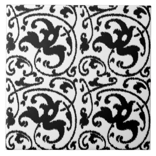 Carreau Ikat Floral Damask - Blanc et Noir