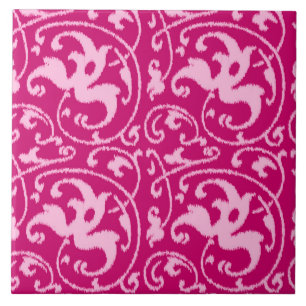 Carreau Ikat Floral Damask - Fuchsia et rose pâle