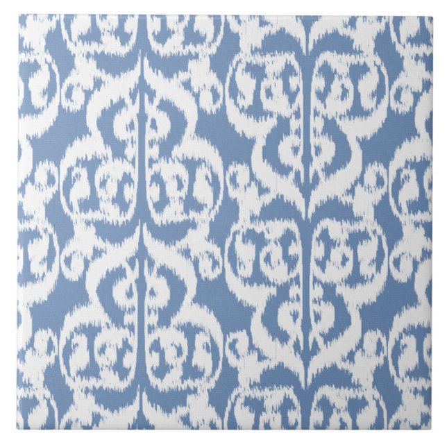 Carreau Ikat Moorish Damask - bleu ciel et blanc (Devant)