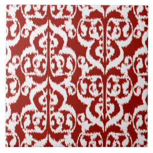 Carreau Ikat Moorish Damask - rouge foncé et blanc