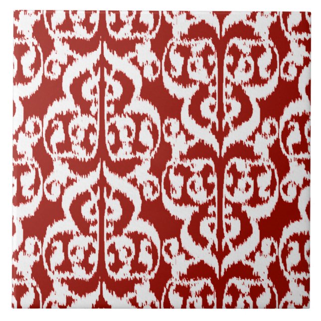 Carreau Ikat Moorish Damask - rouge foncé et blanc (Devant)