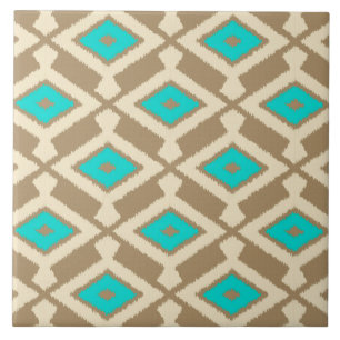 Carreau Ikat Motif - Turquoise, Taupe et Beige