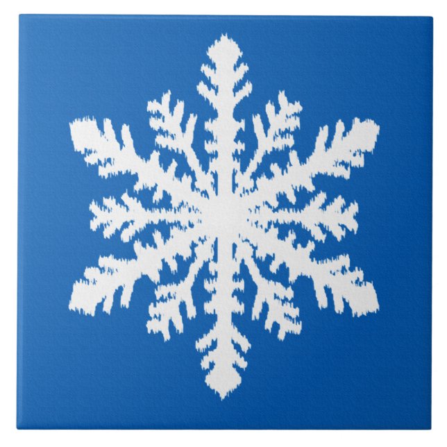 Carreau Ikat Snowflake 1 de 4 - Cobalt bleu et blanc (Devant)