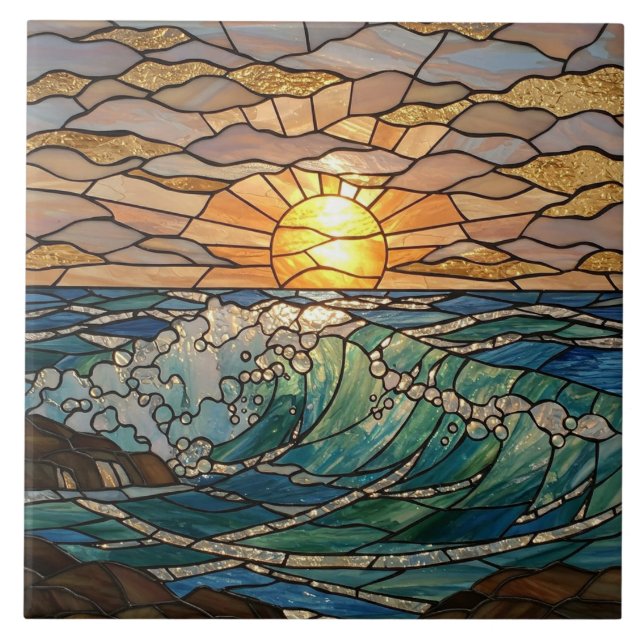Carreau Illusion de verre tendu de Sunrise Ocean Waves (Devant)