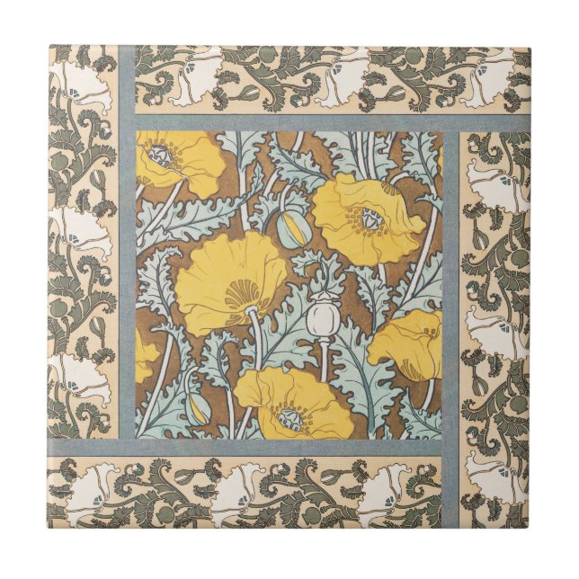 Carreau illustration d'art pavot fleur jaune (Devant)