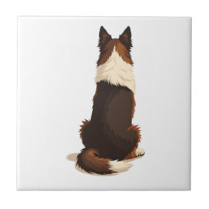 Carreau Illustration de chien Border Collie vintage de dos
