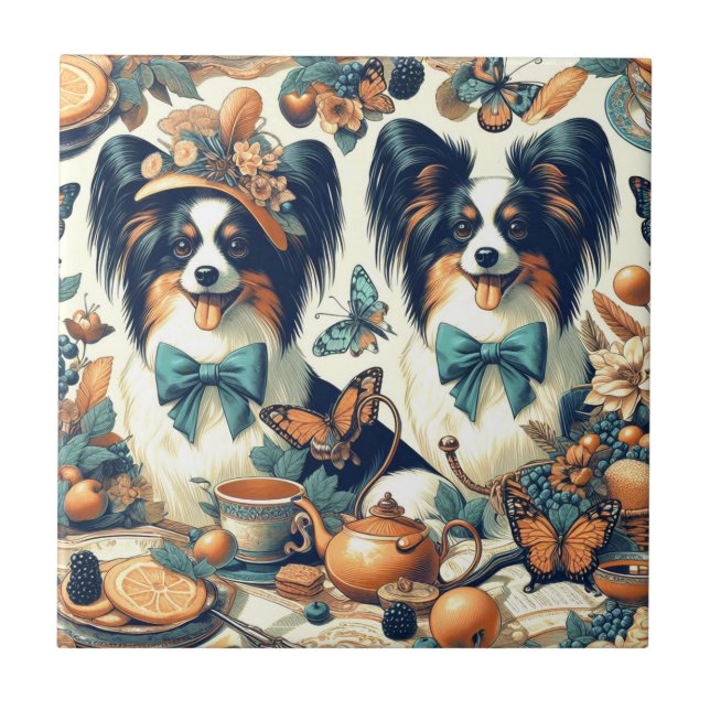Carreau Illustration de chien de papillon mignonne (Devant)