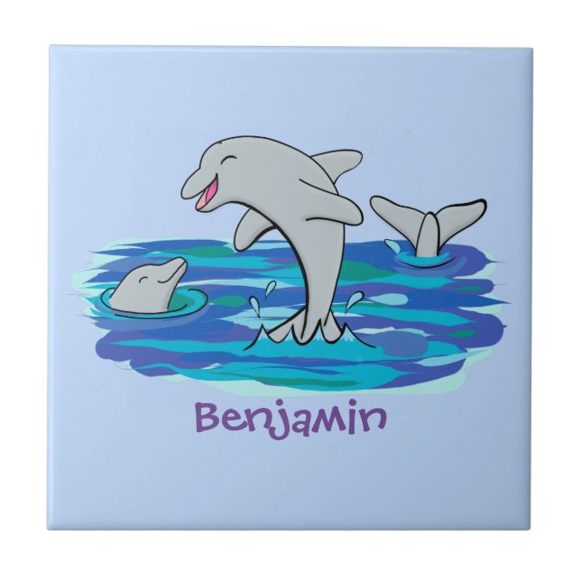 Carreau Illustration de dauphins heureux adorables (Devant)