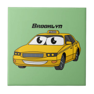 Carreau Illustration de dessin animé amusant de taxi jaune